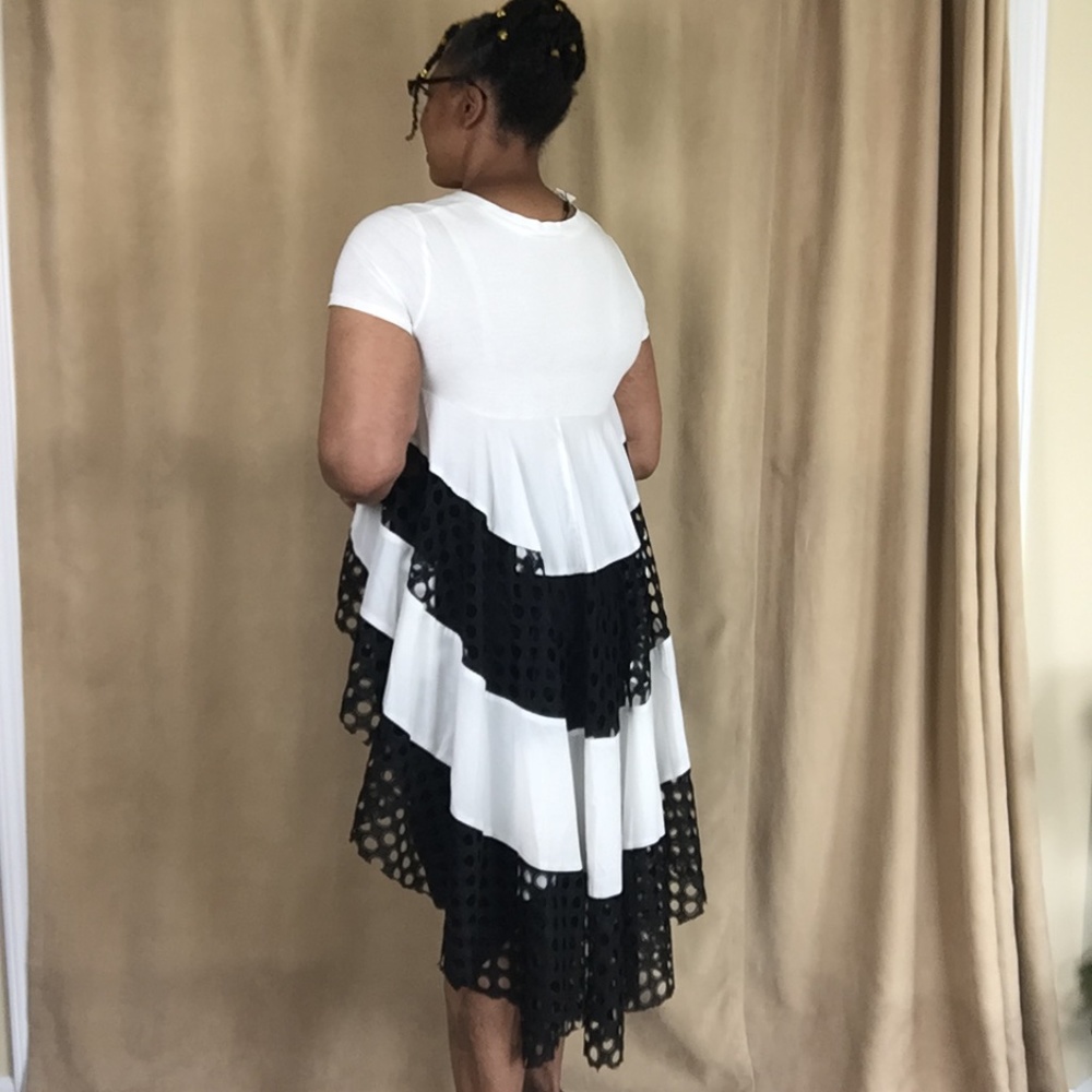 NWT WHY DRESS Hi Lo Top Black/White Size Small